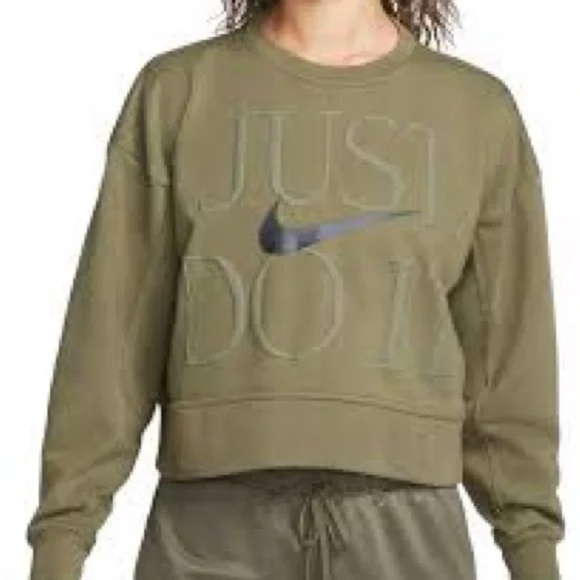 Nike Olive Green Cropped Sweatshirt size small - Picture 3 of 4
